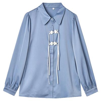 盘扣长袖Polo领衬衫女