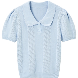 【商场同款】乐町夏季小翻领线套衫毛针织短袖C1EEE3103