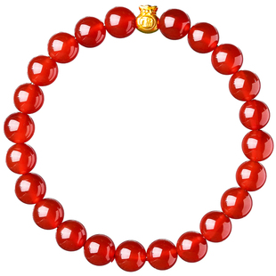 普陀山天然红玛瑙手串女款本命年黄金手链生日礼物送女友