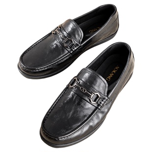 奥康豆豆鞋男款真皮软底乐福鞋一脚蹬棕色春秋新款商务休闲皮鞋男