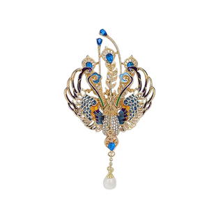 中国风高档百鸟朝凤奢华衣饰胸花国潮旗袍礼饰珐琅滴油凤凰胸针