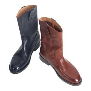 水洗马皮宽松女靴子中筒靴秋冬新款手工西部牛仔靴马丁靴919-5