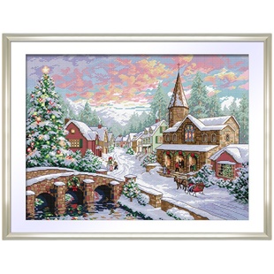 ks十字绣圣诞前夕2026年新款雪景现代客厅挂画手工棉线绣印花清晰