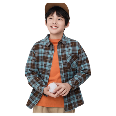 巴拉巴拉男童衬衫中大童格子衬衣儿童纯棉上衣2025秋季新款童装潮