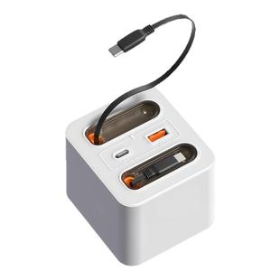 捷波朗自动可伸缩线手机充电器20W氮化镓适用华为苹果充电线插头桌面充电站USB魔方插座神器自带数据线PD快充