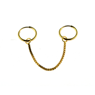 美国14K包金双耳洞耳环女精致气质小耳骨环圆圈圈耳线盒子链耳线