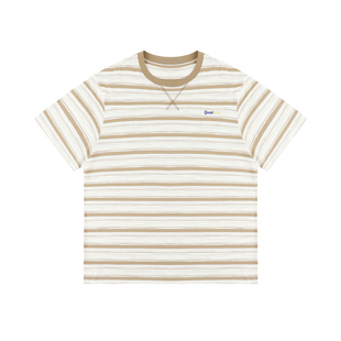 GOOZI MADE 撞色条纹T恤男短袖夏季新款圆领宽松半截袖男生上衣服
