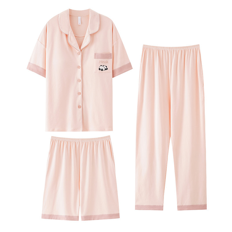 纯棉女睡衣夏季家居服三件套薄款