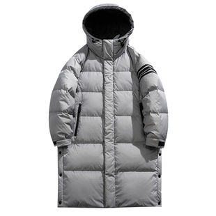 男生灰色羽绒服男中长款冬季加厚连帽派克羽绒衣潮牌外套2025新款