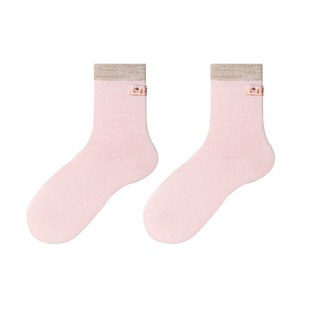 粉色袜子中筒袜女生透气吸汗撞色布标可爱女袜防臭春秋款棉袜女款