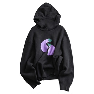 茄子提花连帽宽松毛衣可配一整套松紧腰灯芯绒阔腿七分裤女装N728