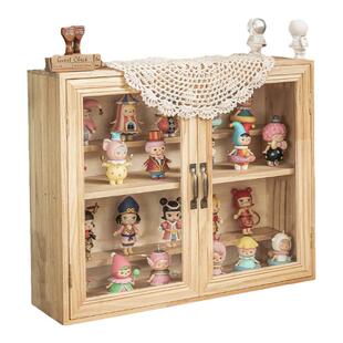 松川家居盲盒收纳展示架molly娃娃防尘手办popmart盒子桌面实木柜