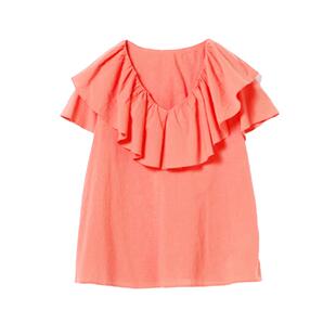 RAY BEAMS 女装新款时尚V领短袖T恤时尚潮流荷叶边上衣显瘦小衫