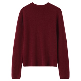 思诺芙德半高领卷边山羊绒衫女25秋冬新款针织打底衫新年红色毛衣