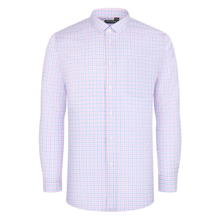 【免烫】乔治白春秋男士长袖衬衫方领修身微弹易打理上衣有口袋