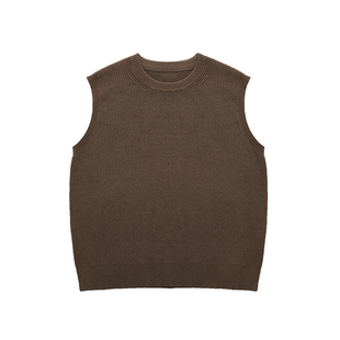SHIJOIN原创FUNDAJOIN定染棕色圆领背心毛衣200412无袖宽松针织衫