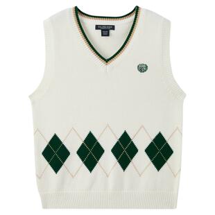 eland kids衣恋童装女童针织背心春秋男童休闲学院风复古V领马甲