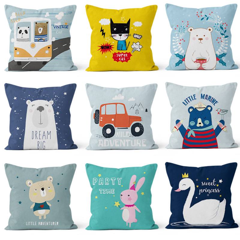 手绘插画动物可爱抱枕清新靠枕简约用ins枕头汽车装饰家用靠垫小