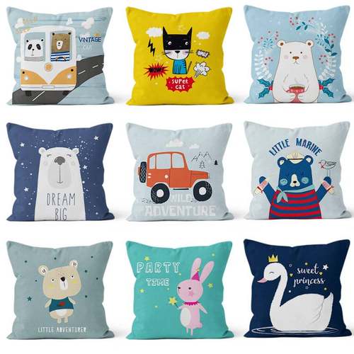 新品 手绘插画动物可爱抱枕ins小清新家用枕头简约装饰靠枕汽车用