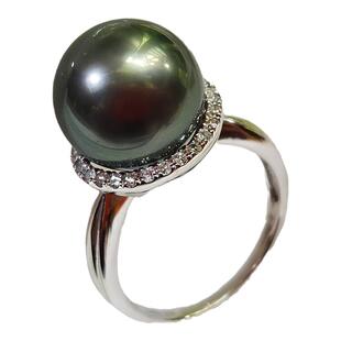 大溪地黑珍珠戒指天然海水珍珠18k白金钻石经典奢华款正圆强光