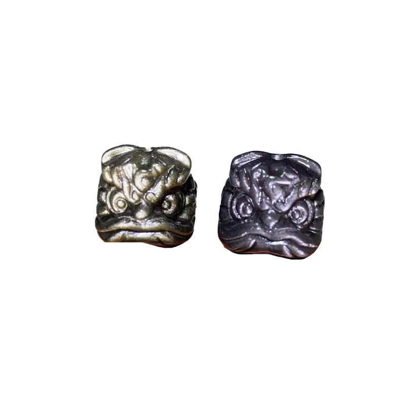 天然银耀石黑耀石醒狮头吊坠雕刻件金耀石醒狮DIY手串手链配件品
