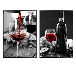 轻奢餐厅装饰画现代简约红酒杯黑白挂画北欧饭厅厨房餐桌墙面壁画