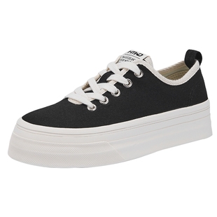 热风厚底帆布鞋女款2025年春季新款简约纯色休闲鞋百搭小白鞋女鞋