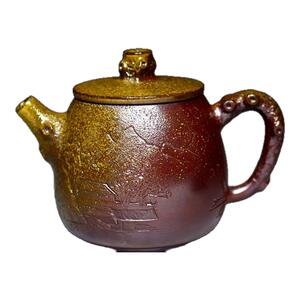 坭兴陶柴烧壶精品柴窑裸烧仿生斗金紫气东来名家纯手工家用茶具壶