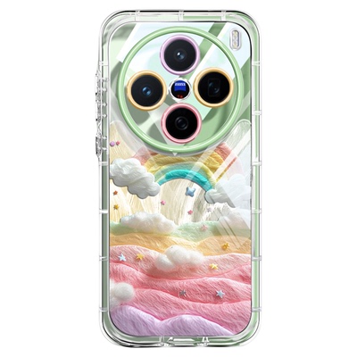 梦幻彩虹羽纱适用vivox200手机壳