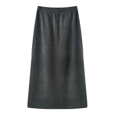 黑色高腰加厚中长款半身裙长裙