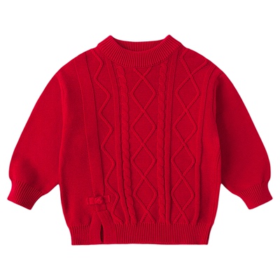 嘟嘟家儿童毛衣男童女童红色喜庆长袖上衣婴儿衣服宝宝冬季拜年服