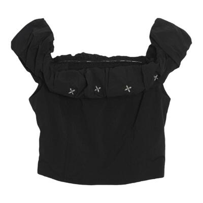 西町村屋一字肩花苞短袖小衫女装夏季新款法式短款T恤XA9B10017