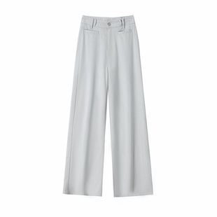 银灰色宽松阔腿牛仔裤女2025年春季新款高腰显瘦直筒垂感拖地裤子