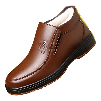 花花公子男款真皮羊毛高帮皮鞋