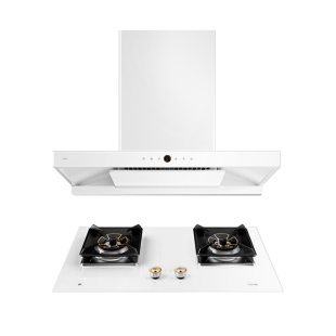 【净白百搭】优盟变频抽油烟机燃气灶套装家用顶吸式网红白色烟灶