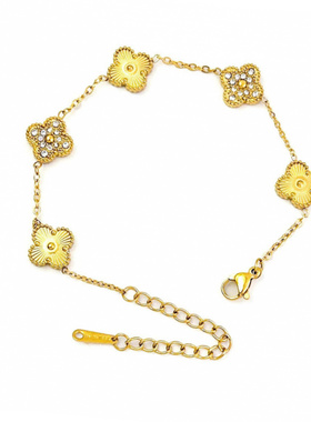 轻奢四叶草钛钢镭射金色手链女