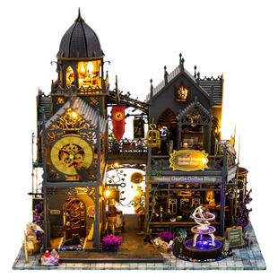 diy小屋霍洛魔堡哈利魔法城堡别墅手工木质房子拼装模型生日礼物