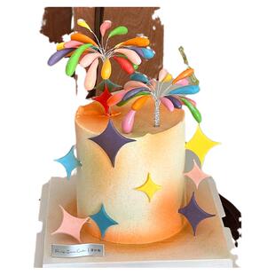 网红成品DIY礼花蛋糕装饰 2025跨年新年彩色火花可爱软胶烘焙插件