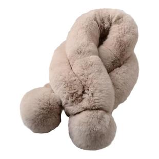 真毛獭兔毛围巾女冬季保暖学生百搭可爱交叉皮草围脖濑兔毛绒加厚