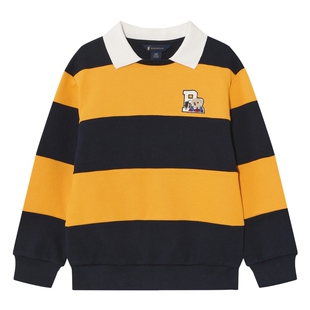 POLOWALK童装男童卫衣2026春夏新品翻领套头外套条纹休闲百搭上衣