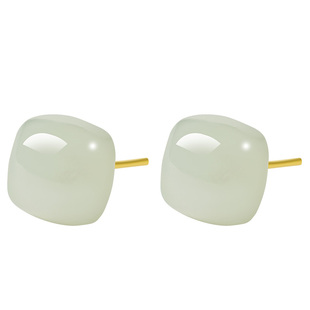 宫里上新和田玉耳钉轻奢高级感气质大气玉石耳饰女纯银妇女节礼物