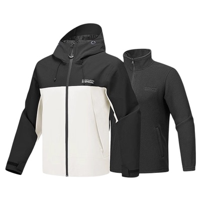 斯凯奇2025年秋季新款男款三合一抓绒连帽冲锋衣防泼水透气舒适