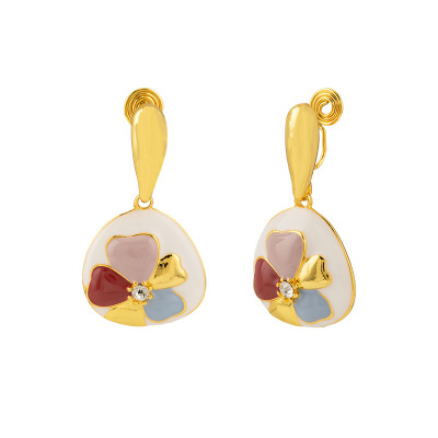 复古宫廷风珐琅彩釉耳钉花朵小清新可爱独特气质小众个性银针耳饰