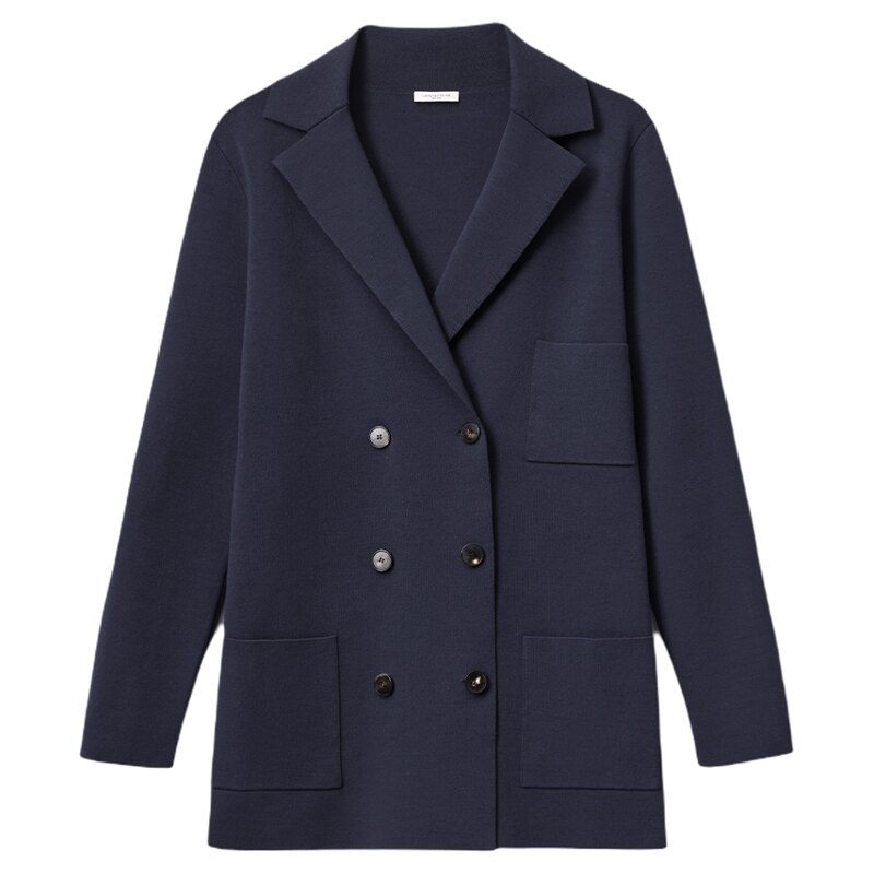 LAFAYETTE148/拉飞逸双排扣西装领针织外套夹克