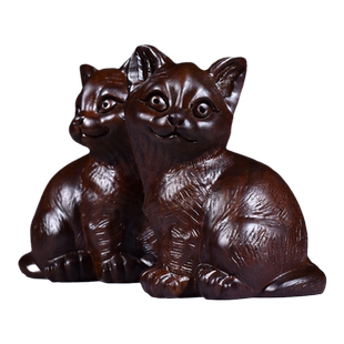 黑檀木雕猫摆件动物木猫红木家居客厅新居装饰工艺品店铺开业送礼