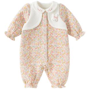 戴维贝拉新生儿A类爬服2026女宝新款夹丝棉连体衣婴幼儿哈衣秋装