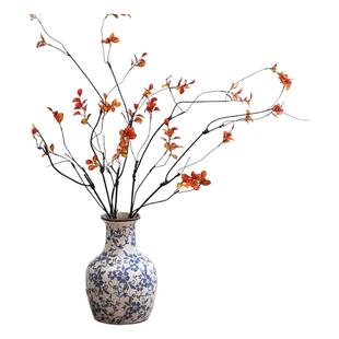 侘寂风青花瓷陶瓷花瓶南蛇藤仿真花发财果假花客厅干花中式禅意