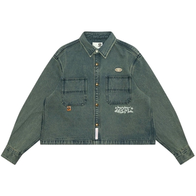 Aape猿人小标徽章做旧牛仔衬衫