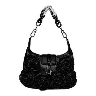 思美登立体花编织手提单肩腋下包