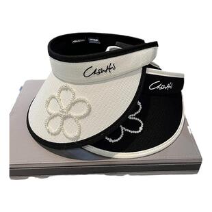 小香风珍珠花朵空顶帽子女款夏季出游大帽檐遮阳防晒显脸小太阳帽